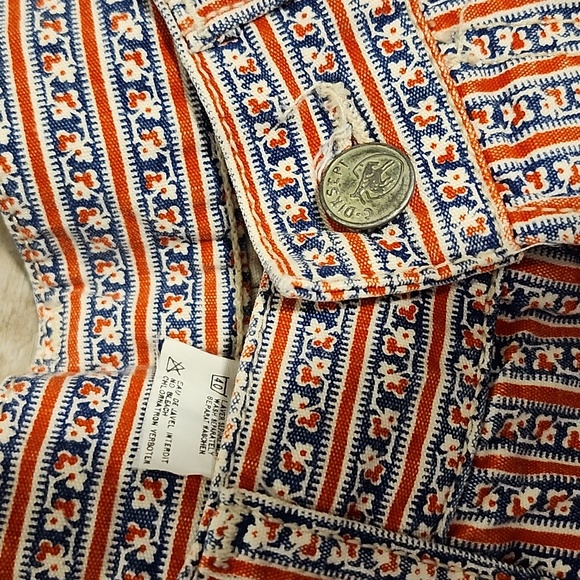 Vintage Ce Dix Sept Jeans Patterned Shorts, French Style Striped Button Fly - Picture 9 of 10